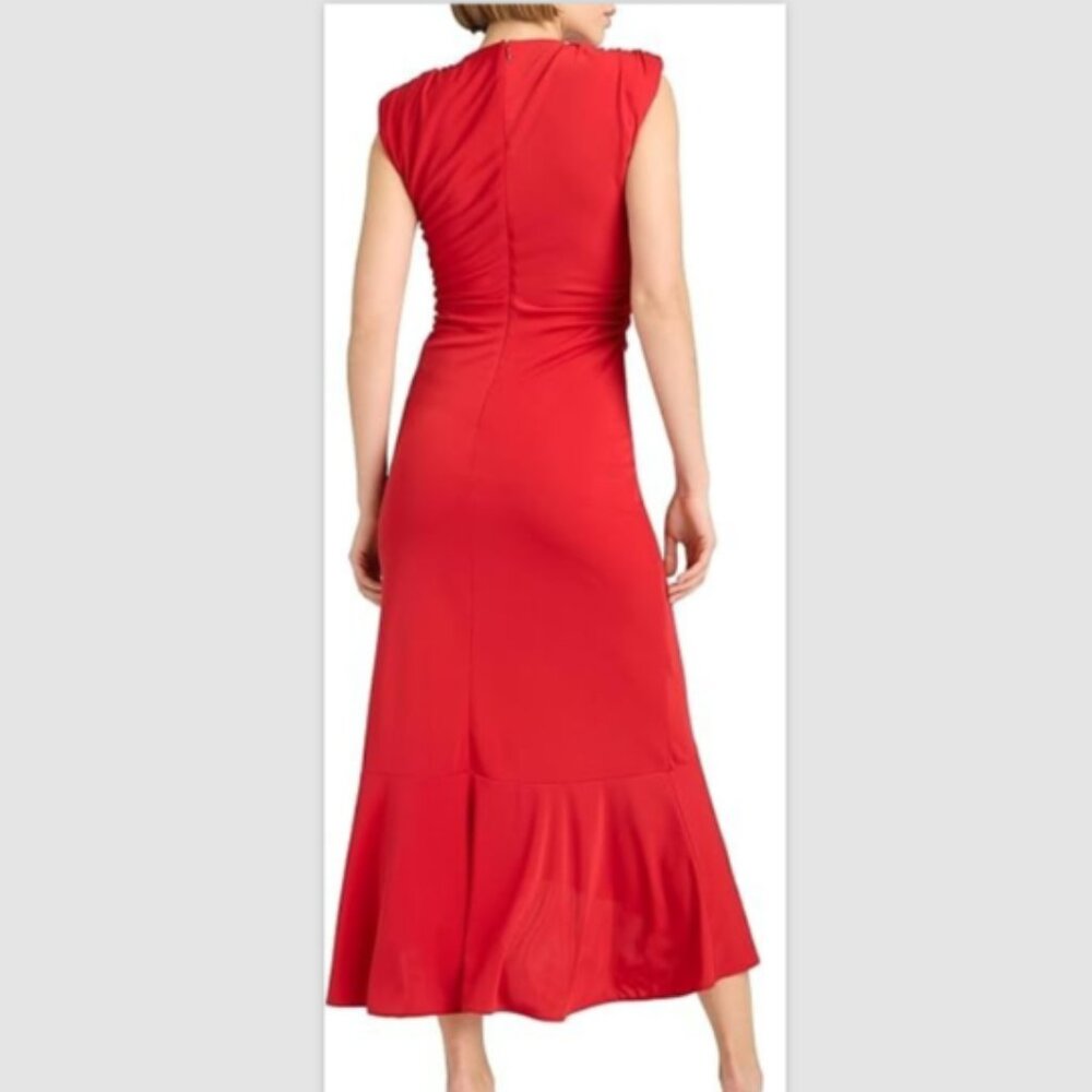 MSRP $395 Cinq a Sept Dianne Cap Sleeve Midi Dress Candy Apple Red Size 14 - Picture 3 of 5